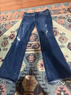 American Eagle Outfitters Dark Blue Flare Jeans with Distressed Details
